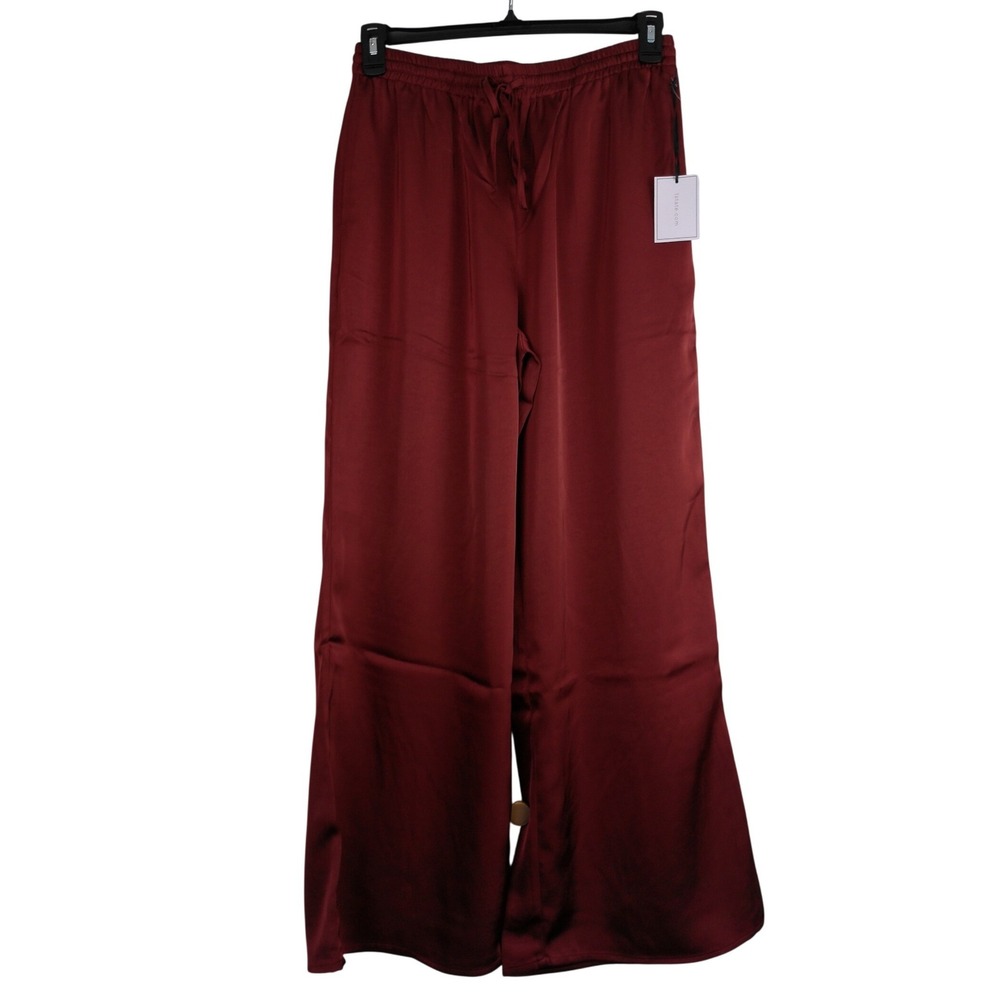 1.STATE Womens Satin Wide Leg Drawstring Pants Dark Mahogany Brown Size M NEW